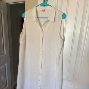 Garnet Hill Sleeveless White Button-Down Linen Dress